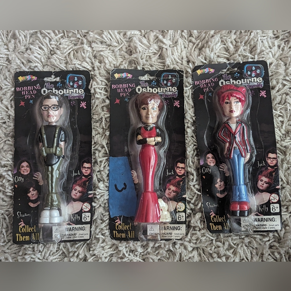 The Osbourne Family Bobbling Head Pen 3 Of 4 Set Lot Jack, Kelly, & Sharon New